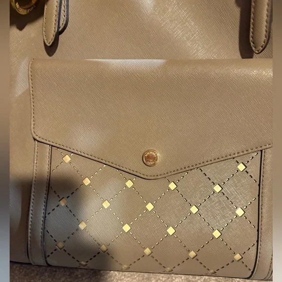 Michael Kors Beige Taupe Mirror MirroredTote Bag Shoulder Purse - Picture 3 of 14